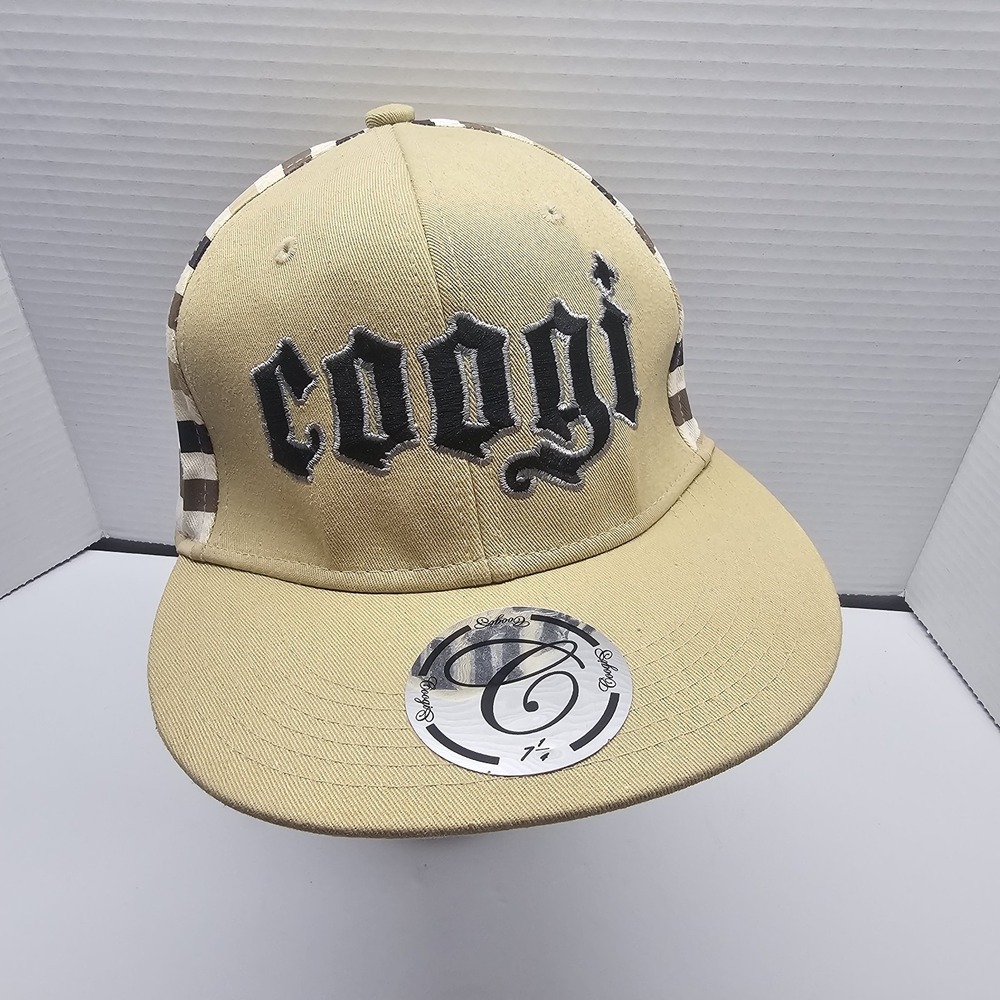 COOGI Men Hat Tan Logo Streetwear‎ Urban Fashion Hip Hop Fitted 7 1/4 NEW